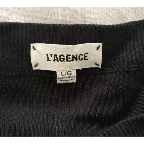 NWT L'Agence Black Fantina Dress Rib Knit Off The Shoulder in Size L